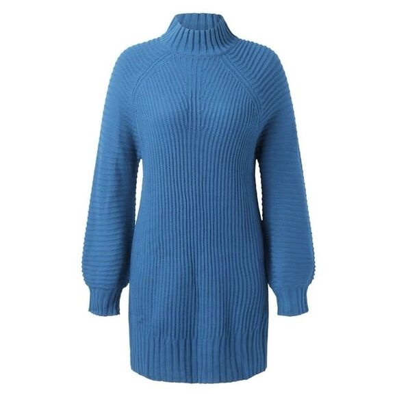 Women’s Knitted Dress Ladies Turtleneck Long Sleeve Mini Sweater Dress Size M/L - Picture 2 of 16